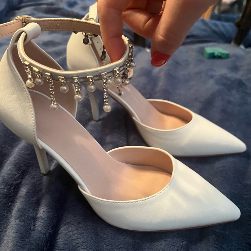 White stiletto heels